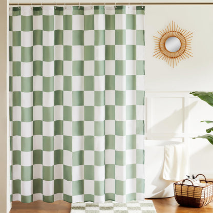 Ohocut Checkered Shower Curtain, Light Blue Shower Curtains for Bathroom, Cute Retro Checkboard Shower Curtain Vintage Aesthetic, Washable Fabric Bath Curtain 72''x72''