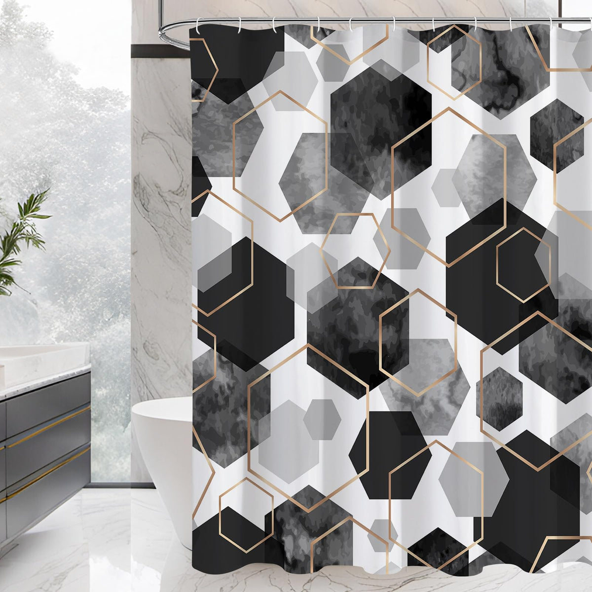 Litabel Sage Green Geometric Shower Curtain for Bathroom, 72x72