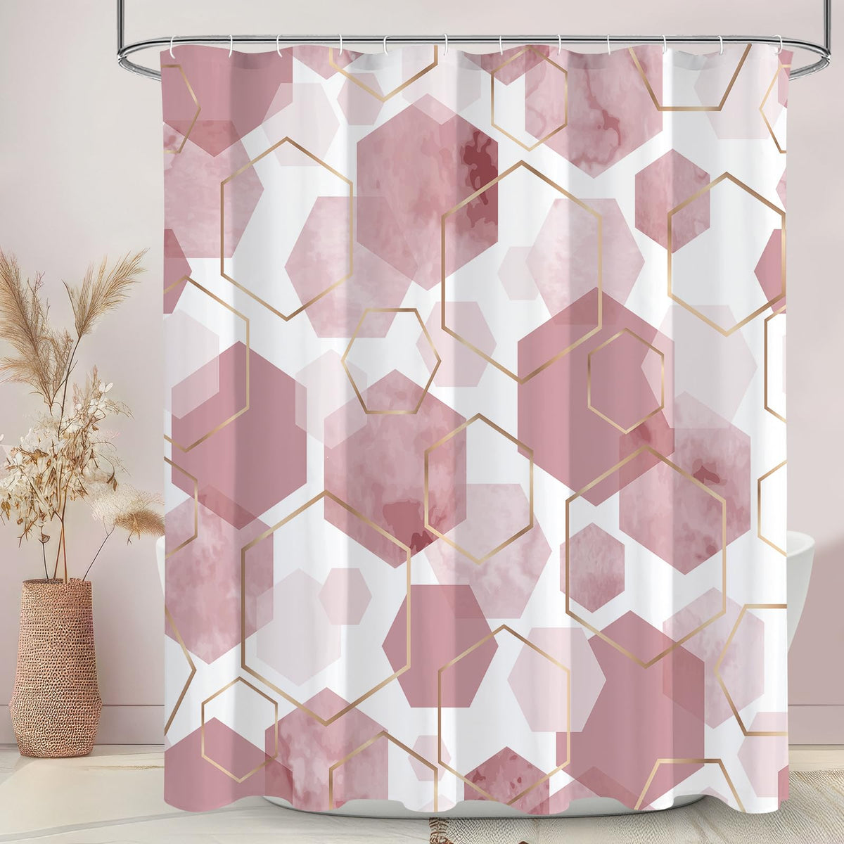 Litabel Sage Green Geometric Shower Curtain for Bathroom, 72x72