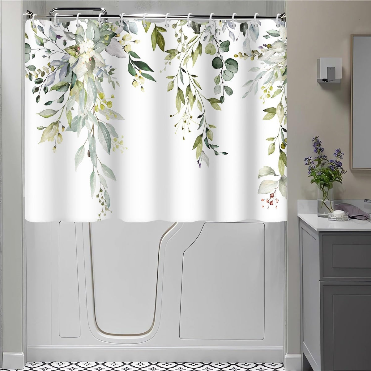 Blue and Green Eucalyptus Shower Window Curtain 40x36 Inch