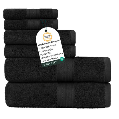 Feather & Stitch 100% Cotton 625 GSM Bath Towel Set of 6, Ultra Soft Highly Absorbent 2 Bath Towels, 2 Hand Towels & 2 Washcloth - Luxury Quick Dry Shower Towels (Ivory)