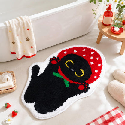 Bathroom Rugs with Green Leaf,Black Cat Monstera Rug