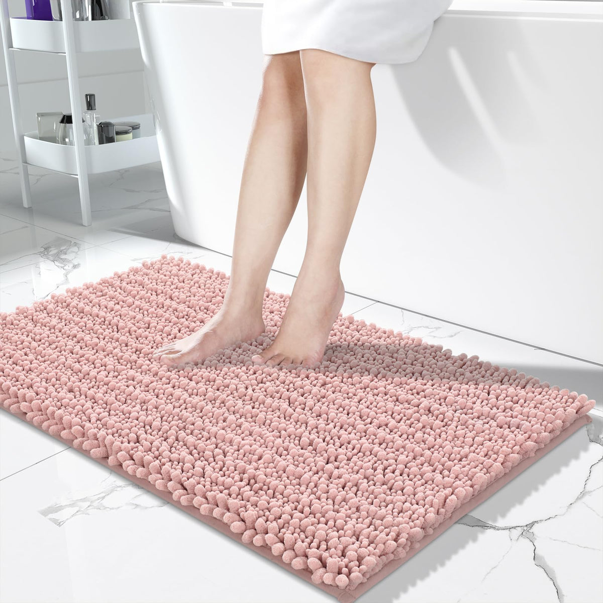 Yimobra Bathroom Rugs Non Slip Washable 32x20 Inch - Ultra Soft Absorbent Chenille Bath Mat, Quick Dry Shaggy Floor Carpet for Tub Shower, Gray Home Decor Accessories