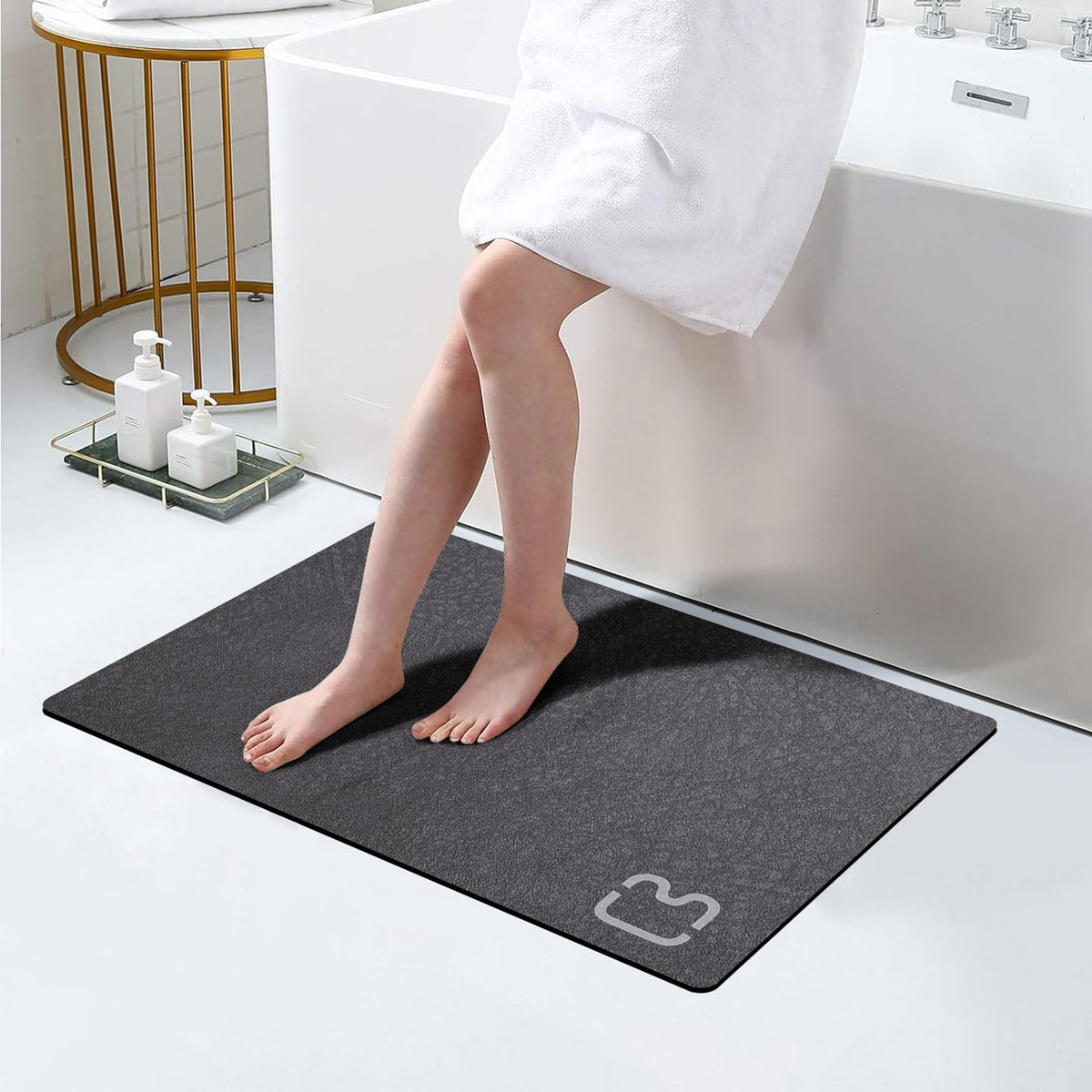RUERYA Grey Long Bathroom Rugs Large Stone Bath Mats for Bathroom,15.7"x47"