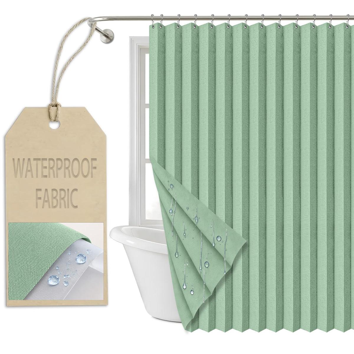 AJAZZ Magnetic Folding Shower Curtains Fabric Polyester Material Waterproof Shower Curtain Suitable for Family Hotel Homestay (Black,77" W x 72" L) 1 Panel