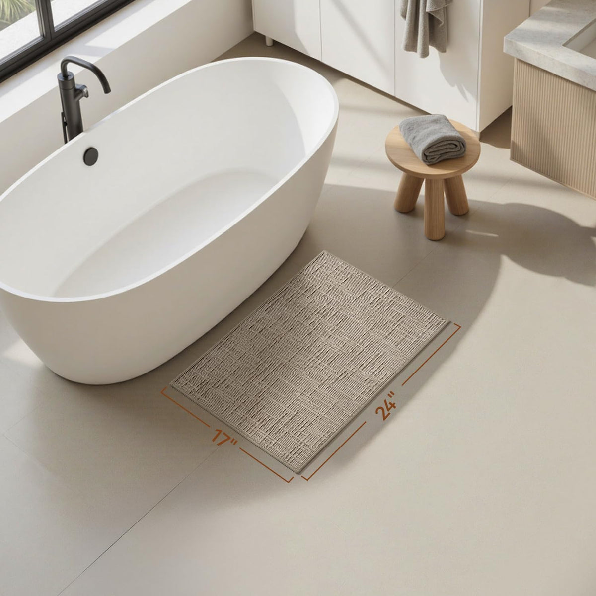 AMOAMI Bath Mat Non Slip Super Absorbent Quick Dry Bath Mats for Bathroom Floor Rubber Backing Washable Bathroom Rugs Modern Woven Jacquard Mat, Beside Tub Bath Rugs, 17" x 24", Brown