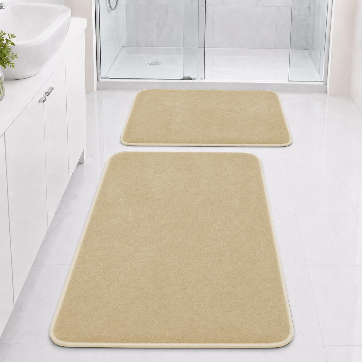 Bathroom Rugs Set 2 Piece Non Slip Soft Absorbent Plush Bath Mats(Black)