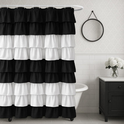 Seasonwood Black Ruffle Shower Curtain Farmhouse Shower Curtain 72 X 72