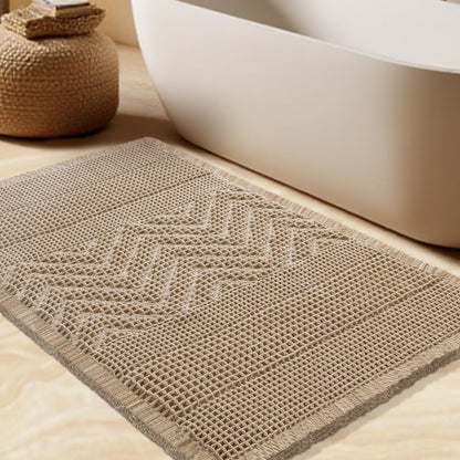 Upgrade Waffle Bath Mat Set 2 Piece, Boho Bathroom Rugs Absorbent Non Slip, Ultra Soft Bathroom Mat, Machine Washable Knit Bath Rugs with Herringbones for Bathroom, Bedroom, Kitchen, Shower, White