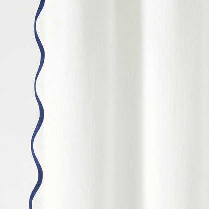 Lush Decor Coastal Chic Scallop Edge Linen-Textured Shower Curtain, Single 72" W x 72" L, Navy & White - Scalloped Shower Curtains - Coastal Bathroom Curtain