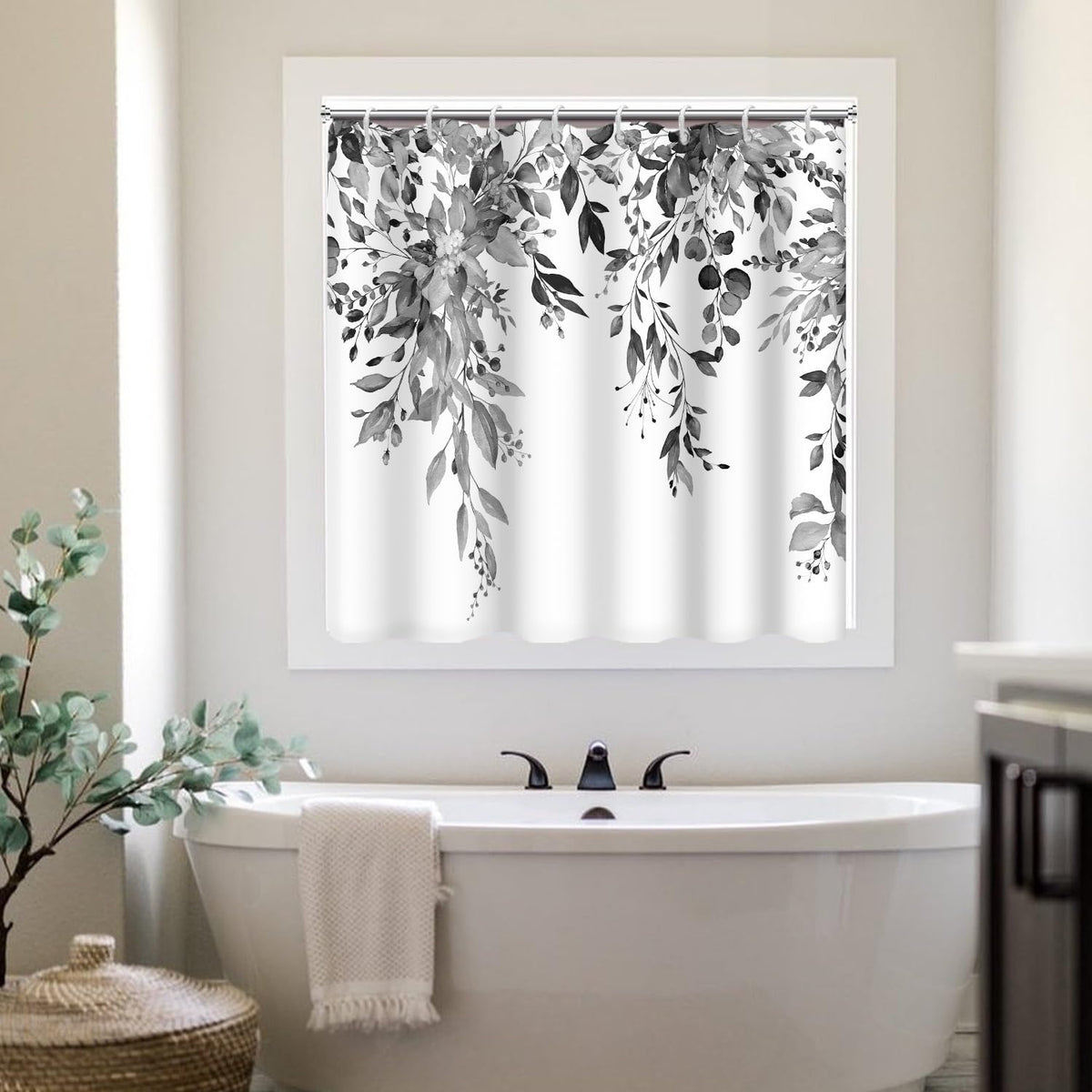 Blue and Green Eucalyptus Shower Window Curtain 40x36 Inch