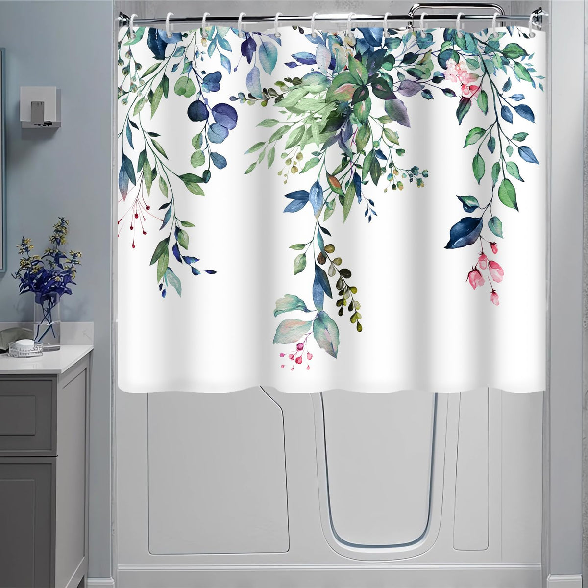 Blue and Green Eucalyptus Shower Window Curtain 40x36 Inch