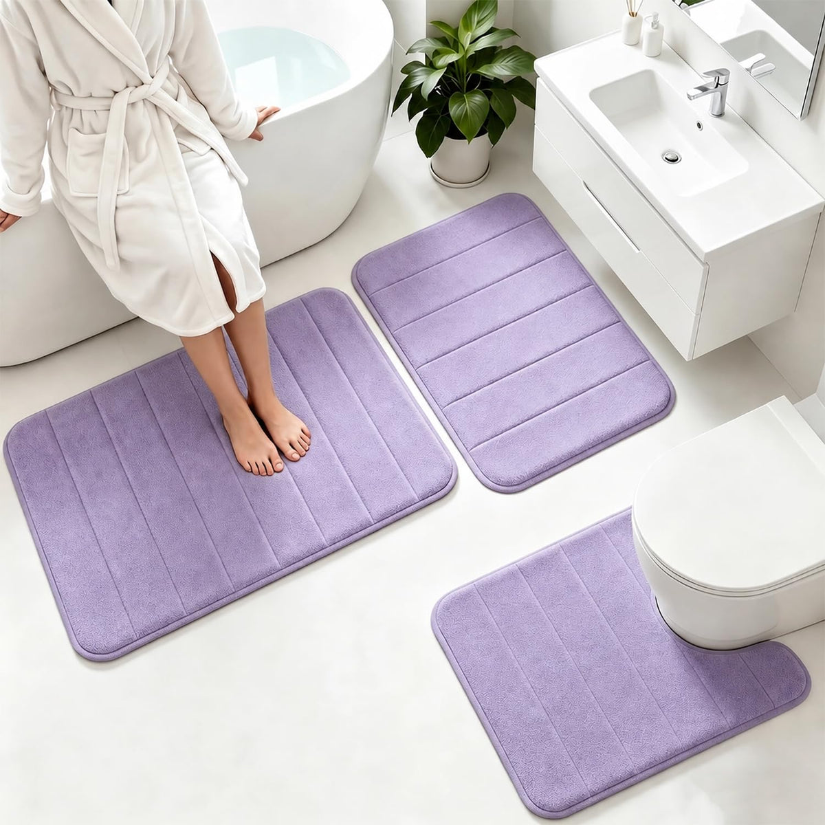 Memory Foam Bath Mat Set 3 Piece，Super Soft Absorbent Bathroom Rug Non Slip, Quick Dry,Machine Wash, Perfect Plush Bathroom Rugs,Home Decor Accessories,Grey
