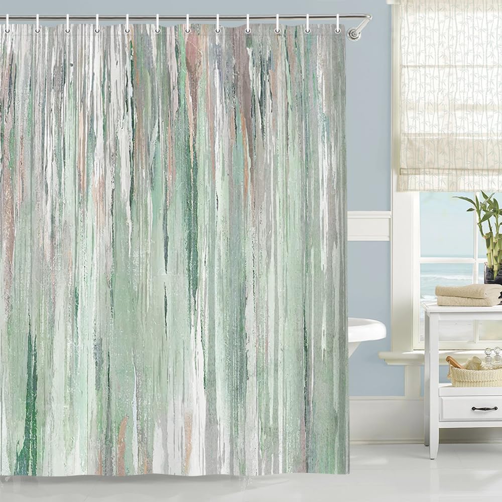 JAWO Abstract Shower Curtain,Modern Aesthetic Abstract Stripe Shower Curtain Set, Yellow Blue Grey Contemporary Abstract Painting Fabric Shower Curtains