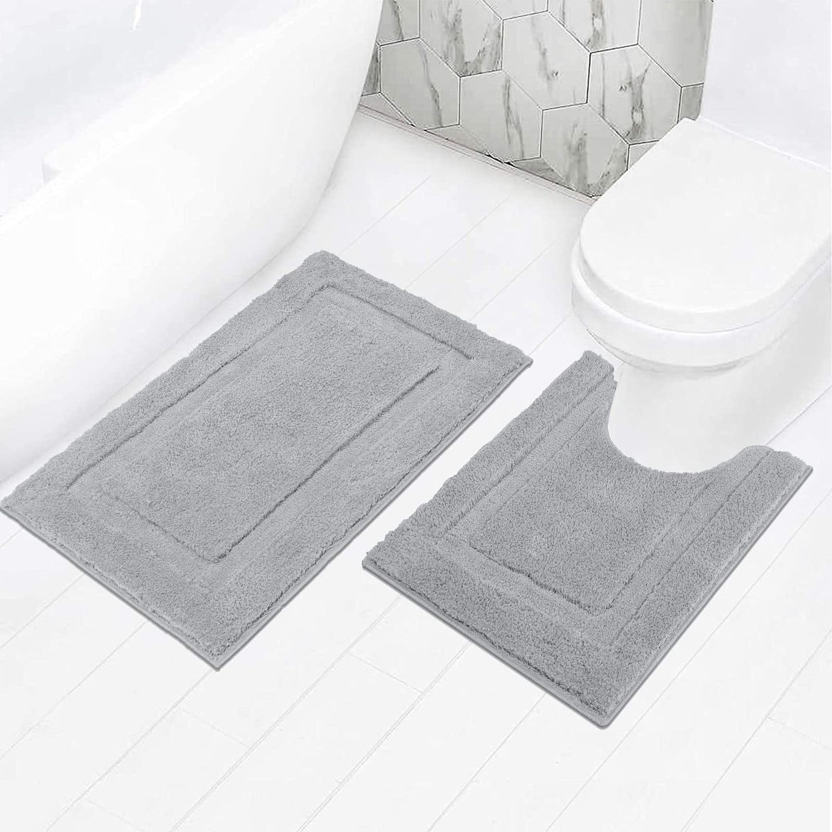 SHACOS Soft Microfiber Bathroom Rugs Set of 2 Pieces, White