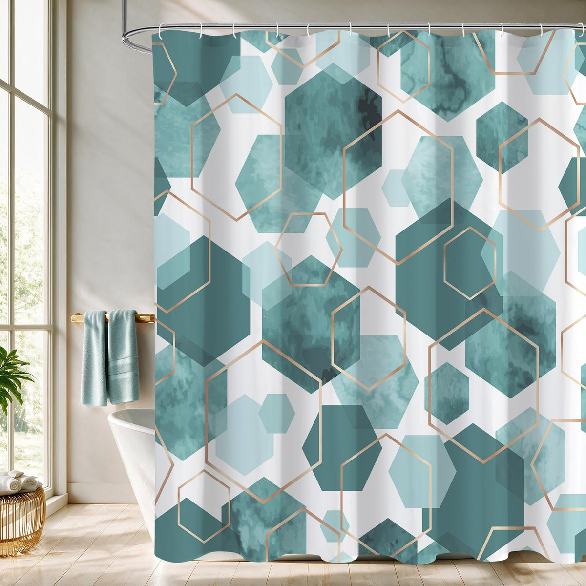 Litabel Sage Green Geometric Shower Curtain for Bathroom, 72x72