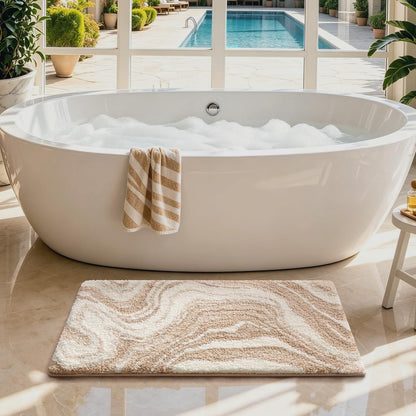 Color&Geometry Marble Bath Mat, 24"x36",Khaki Wave Bathroom Rug