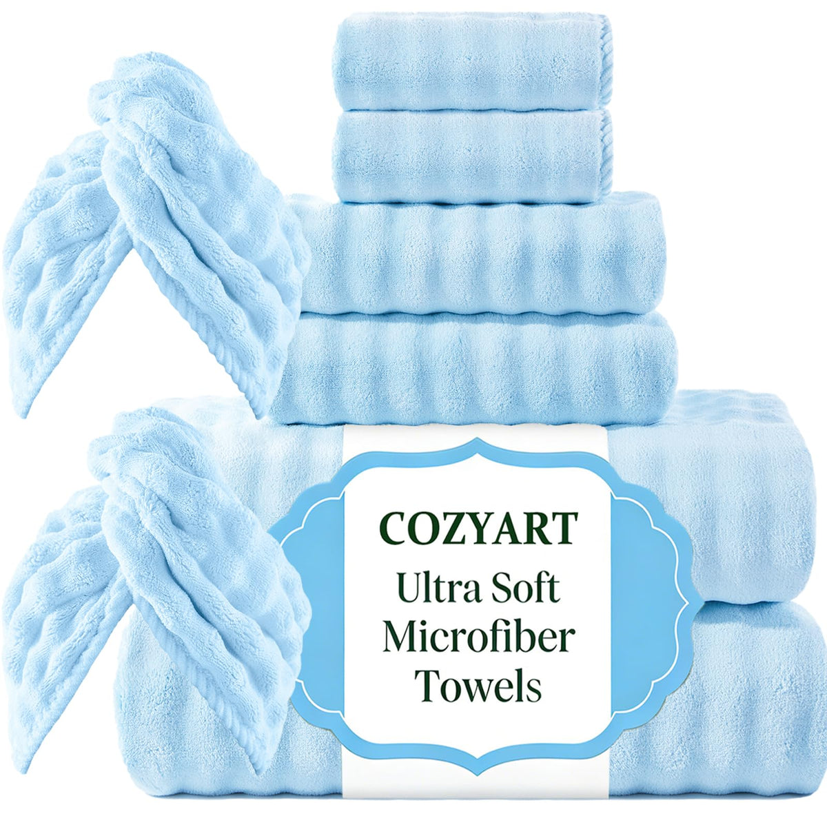 COZYART Lint Free 8 Pcs Bathroom Towels Set Ultra Soft Microfiber Orange