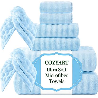 COZYART Lint Free 8 Pcs Bathroom Towels Set Ultra Soft Microfiber Orange