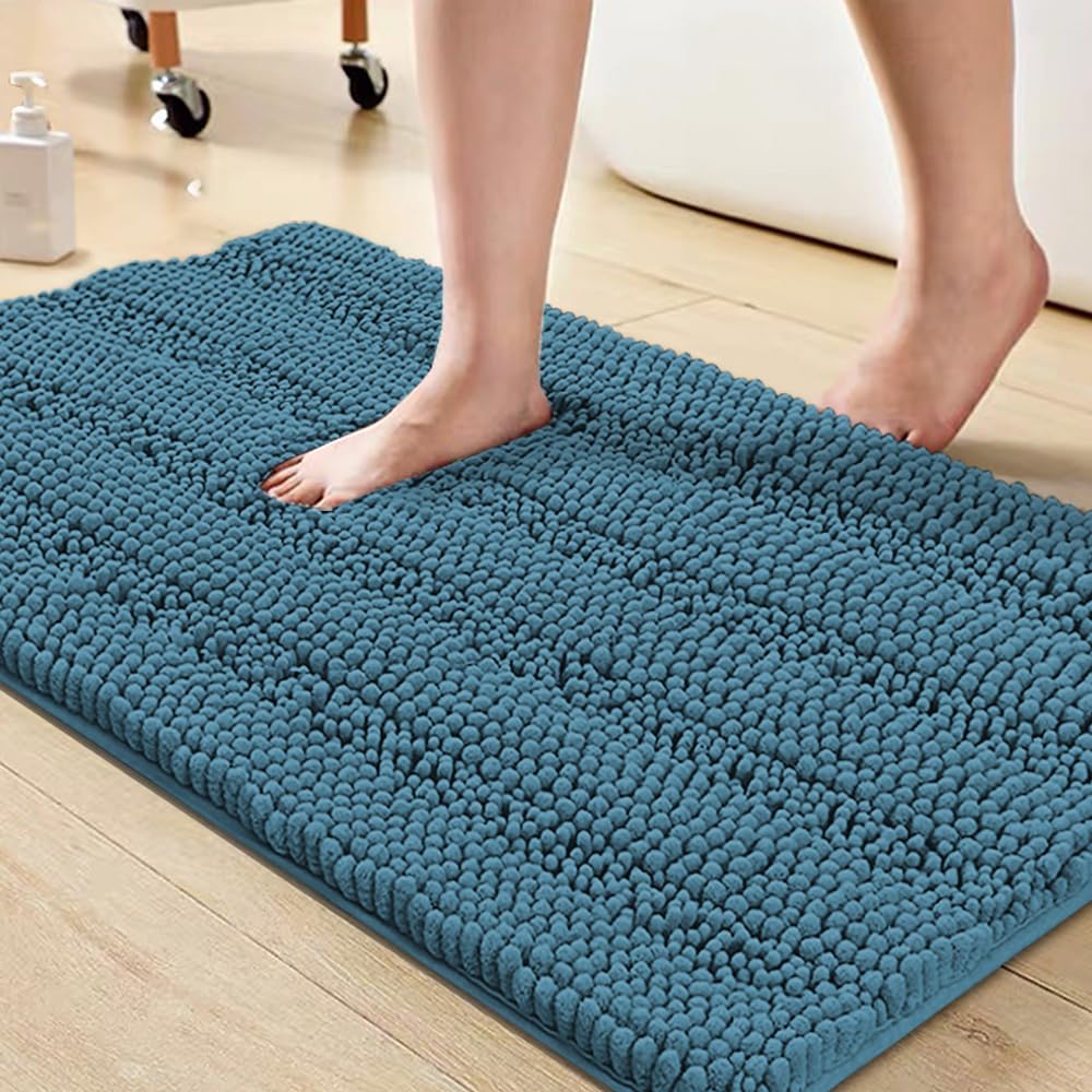 Turquoize Bathroom Runner Rug 17"x47", Soft Absorbent Chenille Bath Rug