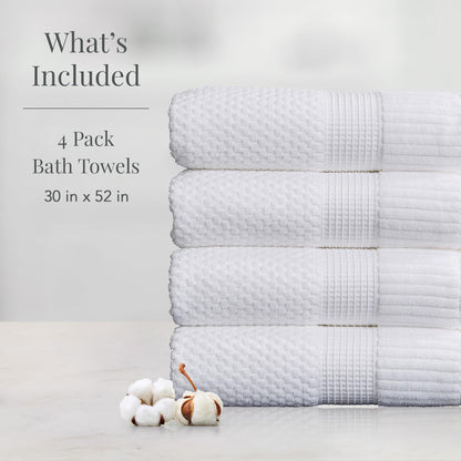 NY Loft 100% Cotton 4-Pack Bath Towel Set | White | Oeko-TEX | Quick-Dry