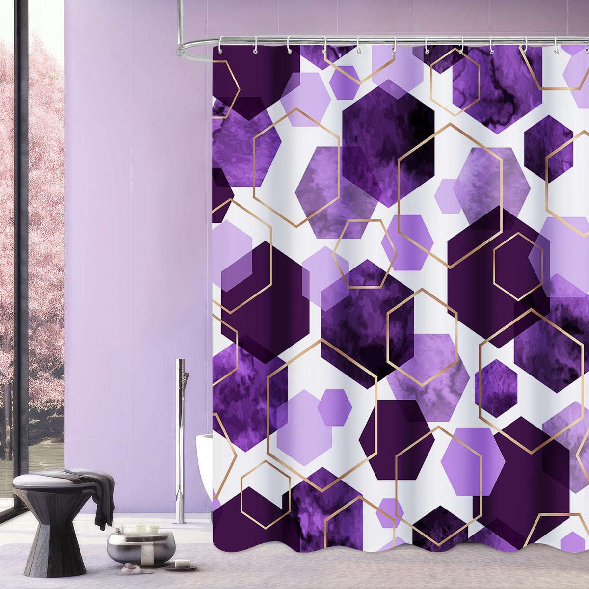 Litabel Sage Green Geometric Shower Curtain for Bathroom, 72x72