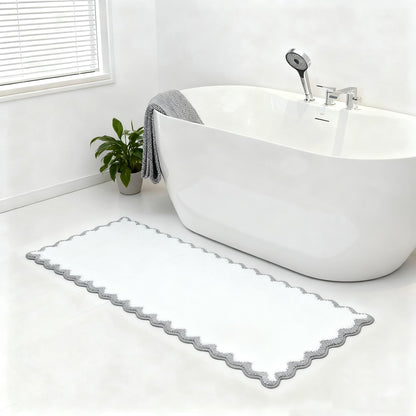 ORTIGIA Cute Green Scalloped Bath Mat, Fun Plush Microfiber Scallop Bathroom Rugs Non Slip Washable Quick Dry Absorbent, Bathmat Bath Rug Carpet for Shower Stall Vanities Kitchen Floor Entrance, 20x32