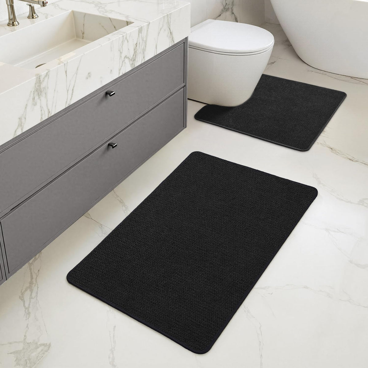 MIULEE Bathroom Rugs Set 2 Pieces, Thin Bath Mats Beige 17"x27"+20"x32"