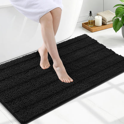 Grandaily Chenille Striped Bathroom Rugs 36x24, Extra Thick and Absorbent Bath Mats, Non-Slip Soft Plush Shaggy Shower Carpet, Machine Wash Dry, Bath Rug for Bathroom, (Large, Light Grey)