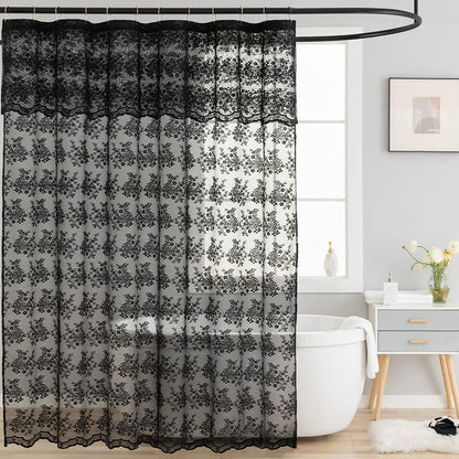 TUDECO Black Lace Shower Curtain with Valance, Gothic Style, 72 x 72 Inch