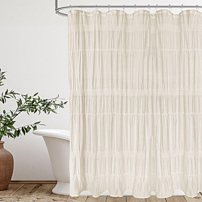 Seasonwood White Shower Curtain Farmhouse Shower Curtain, 72 x 72