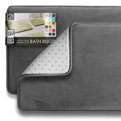 Clara Clark 3 Piece Bathroom Rugs Bath Mat Set, Velvet Memory Foam Bath Mats for Bathroom - Non-Slip, PVC Backing Bath Rugs, Washable - Dries Quickly, Green
