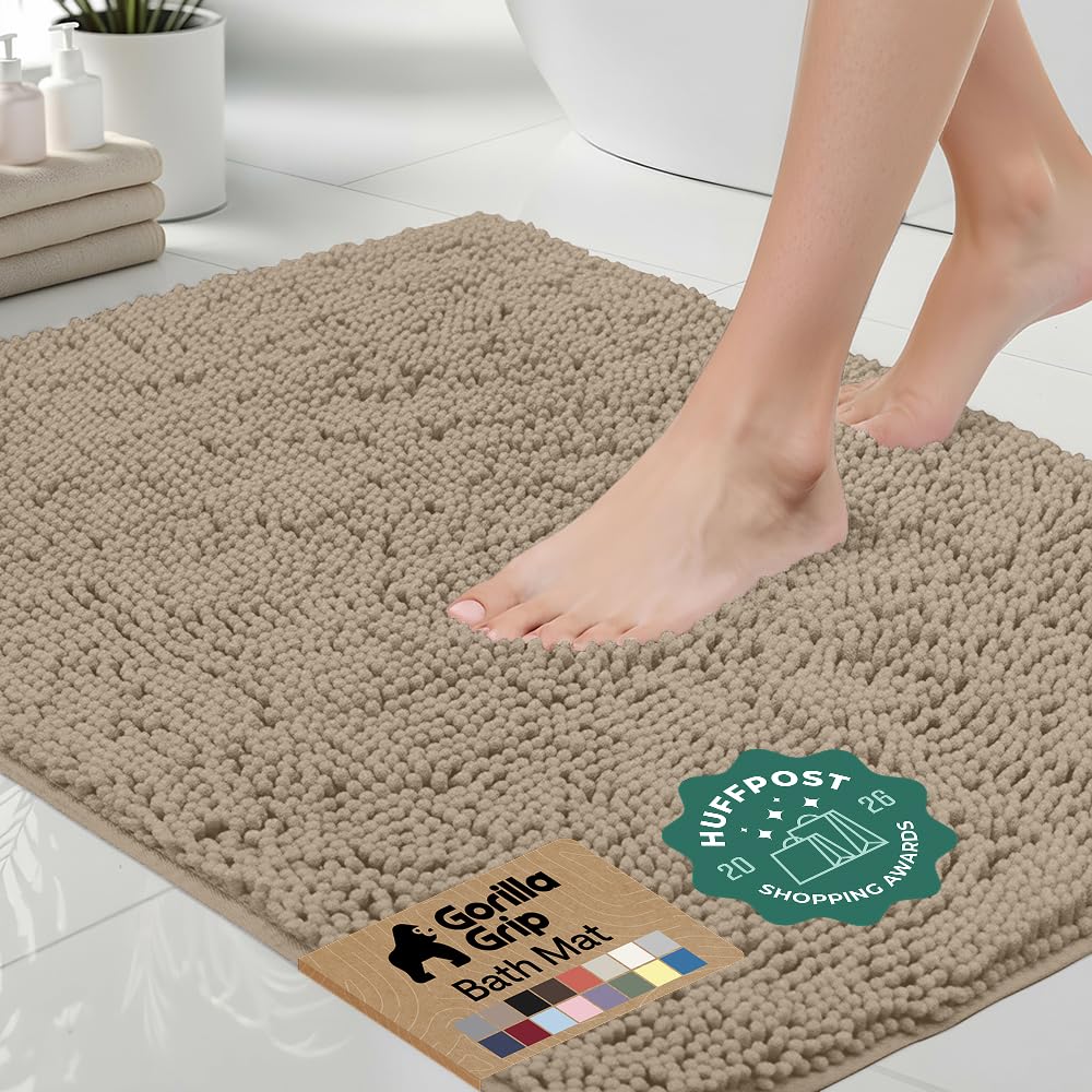 GORILLA GRIP Bath Rug Mat for Bathroom, Absorbent Chenille, 30x20 Gray