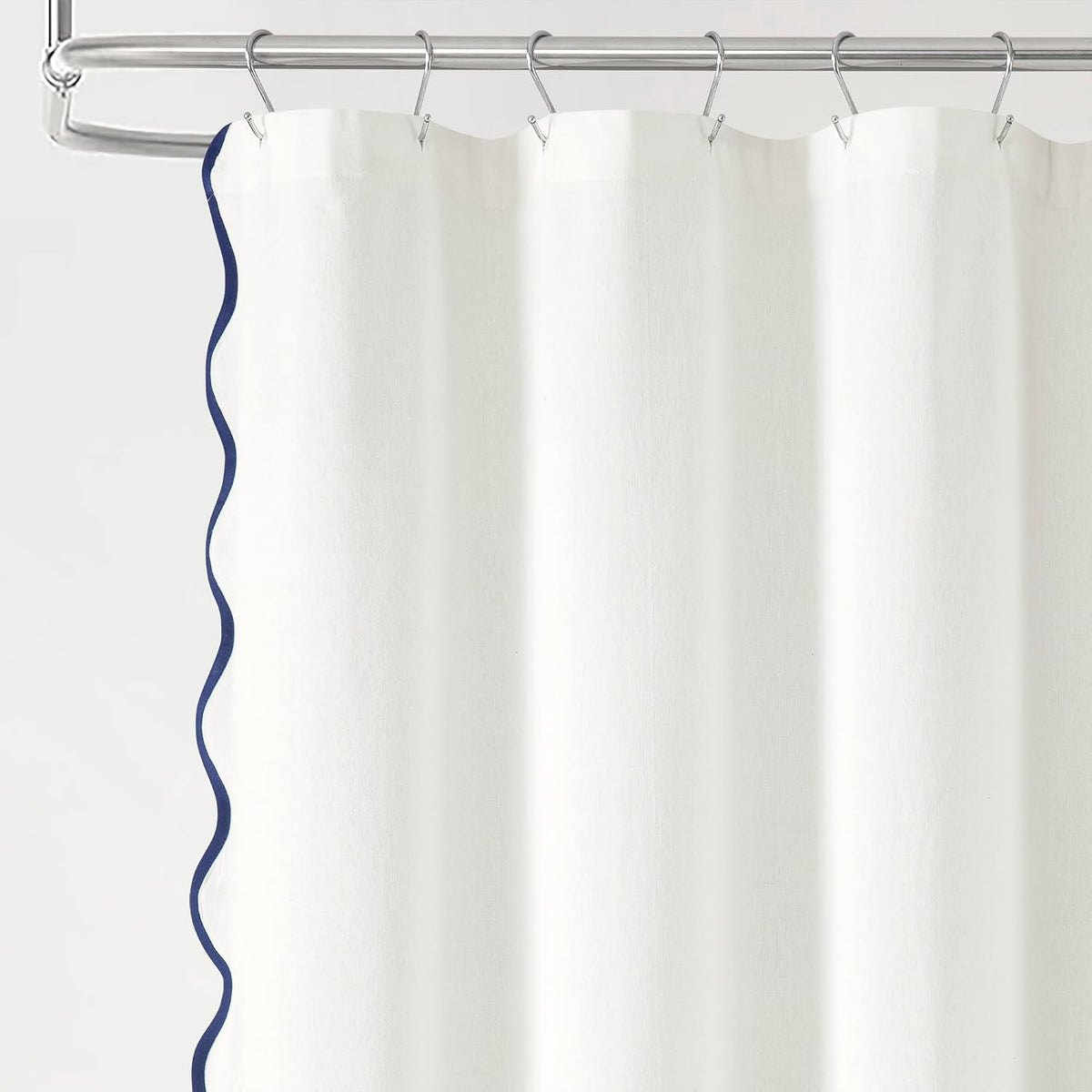 Lush Decor Coastal Chic Scallop Edge Linen-Textured Shower Curtain, Single 72" W x 72" L, Navy & White - Scalloped Shower Curtains - Coastal Bathroom Curtain