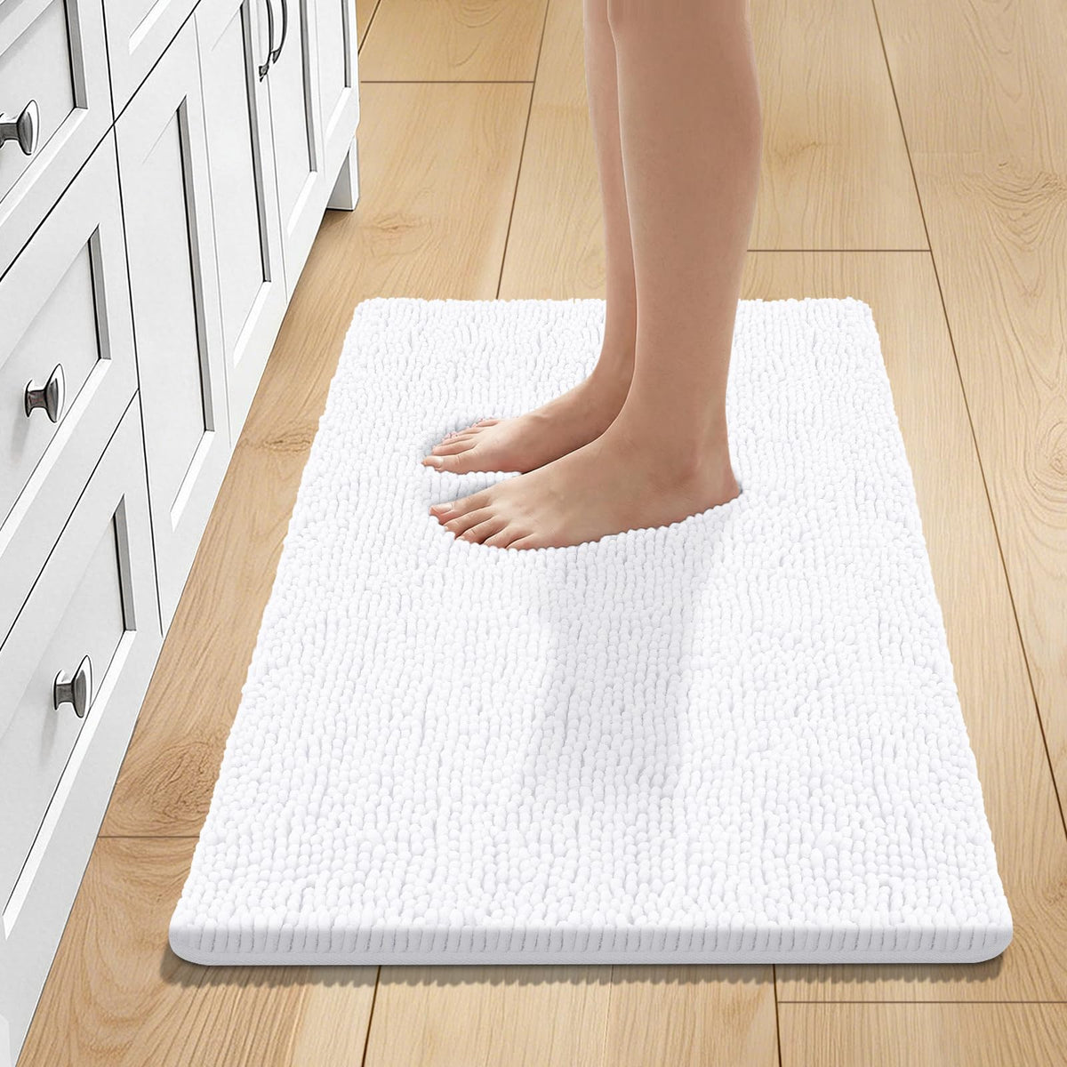 Bcoimo Bath Rug Mat,Sage Chenille High Absorbent Long Bathroom Runner Rugs