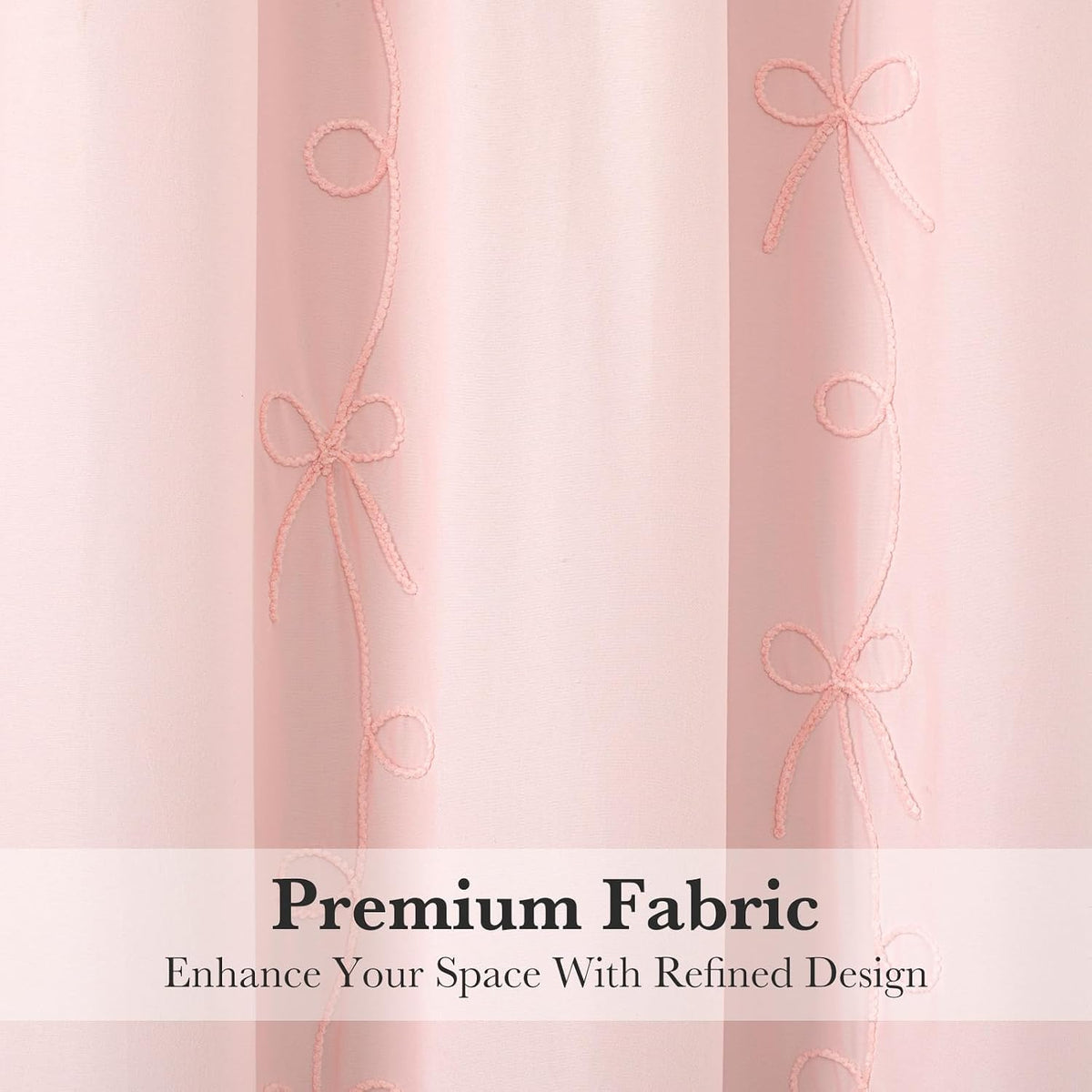 Seasonwood Pink Bow Shower Curtain with Cording Bow Embroidery 72x72 Inches