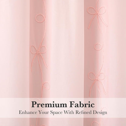 Seasonwood Pink Bow Shower Curtain with Cording Bow Embroidery 72x72 Inches