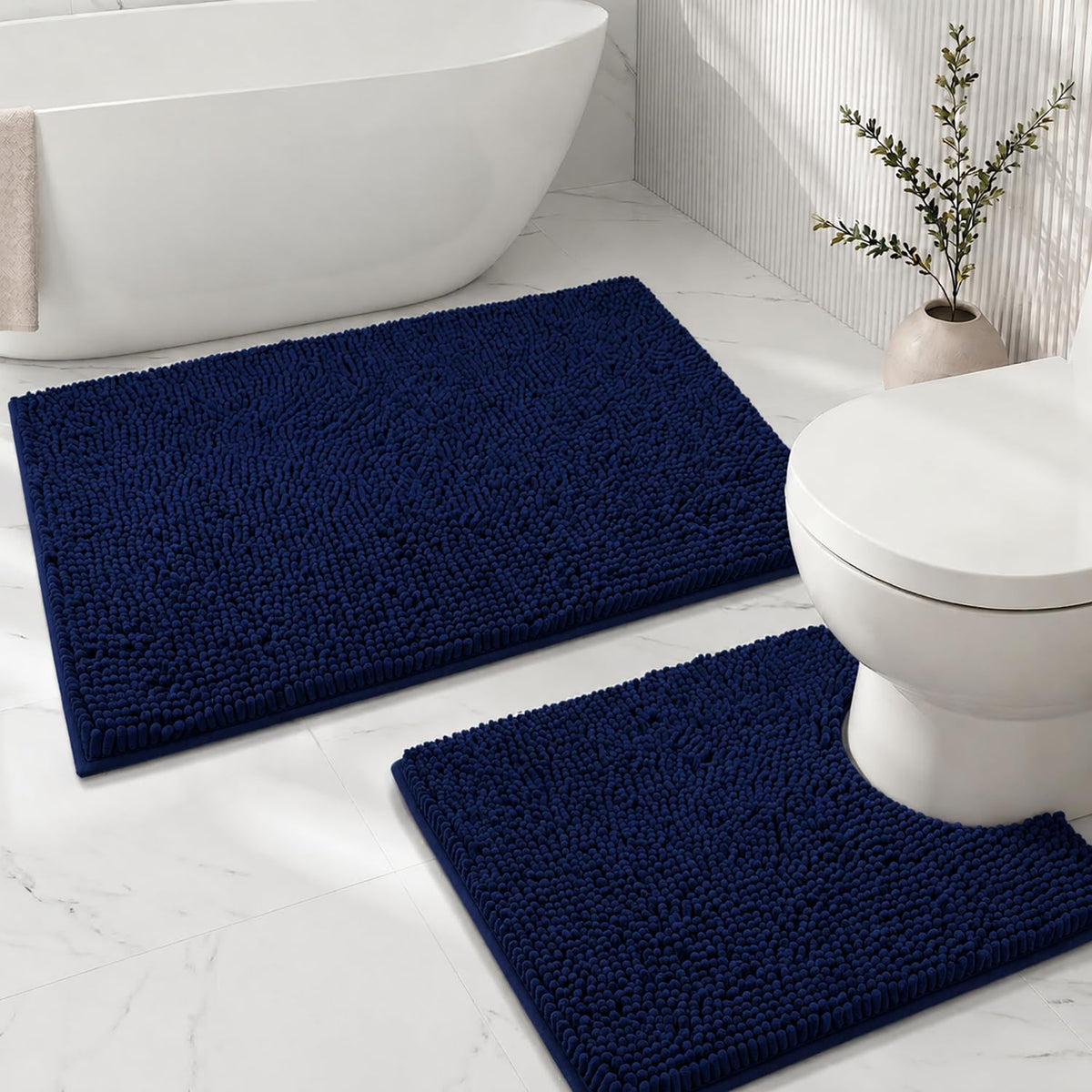 Bathroom Rugs Sets 2 Piece,Super Absorbent Soft,Thick,Machine Washable Chenille Bath Mat,Non Slip Toilet Floor Rug,Bath Mats for Bathroom,20x32 Plus 20x20 U Shape,Light Grey