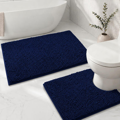 Bathroom Rugs Sets 2 Piece,Super Absorbent Soft,Thick,Machine Washable Chenille Bath Mat,Non Slip Toilet Floor Rug,Bath Mats for Bathroom,20x32 Plus 20x20 U Shape,Light Grey