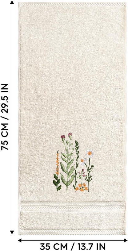 Artoid Mode 2 Pcs Beige Wildflower Floral Embroidered Hand Towels for Bathroom, 100% Cotton Soft Absorbent Farmhouse Decor Towels, 13.7 x 29.5 Inch