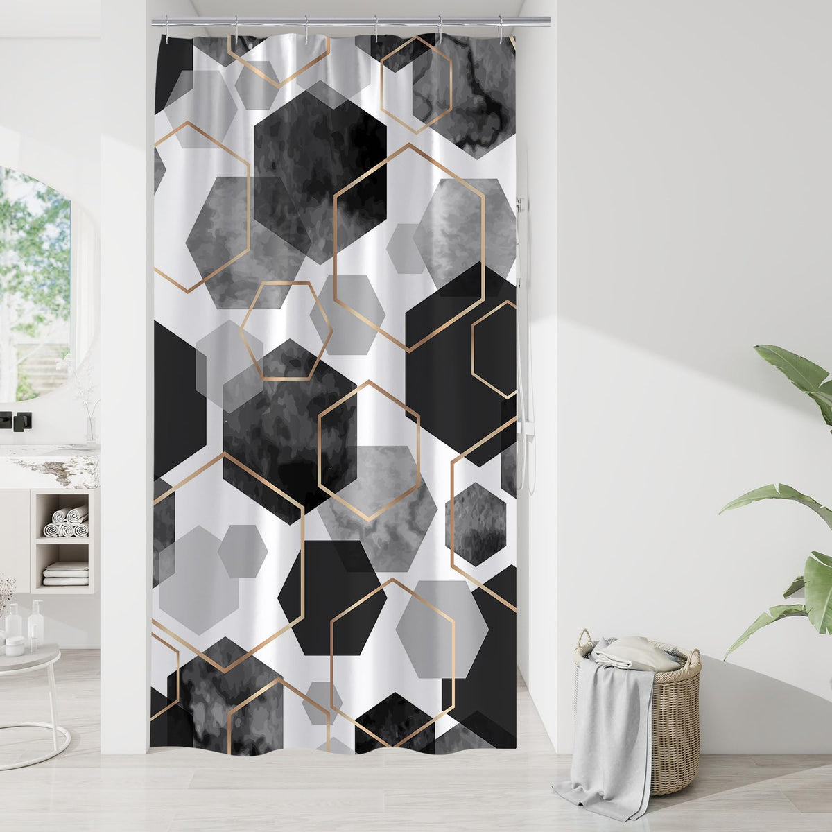 Litabel Sage Green Geometric Shower Curtain for Bathroom, 72x72