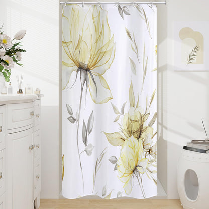 Blue Boho Floral Shower Curtain, Watercolor Botanical Design, 72 x 72