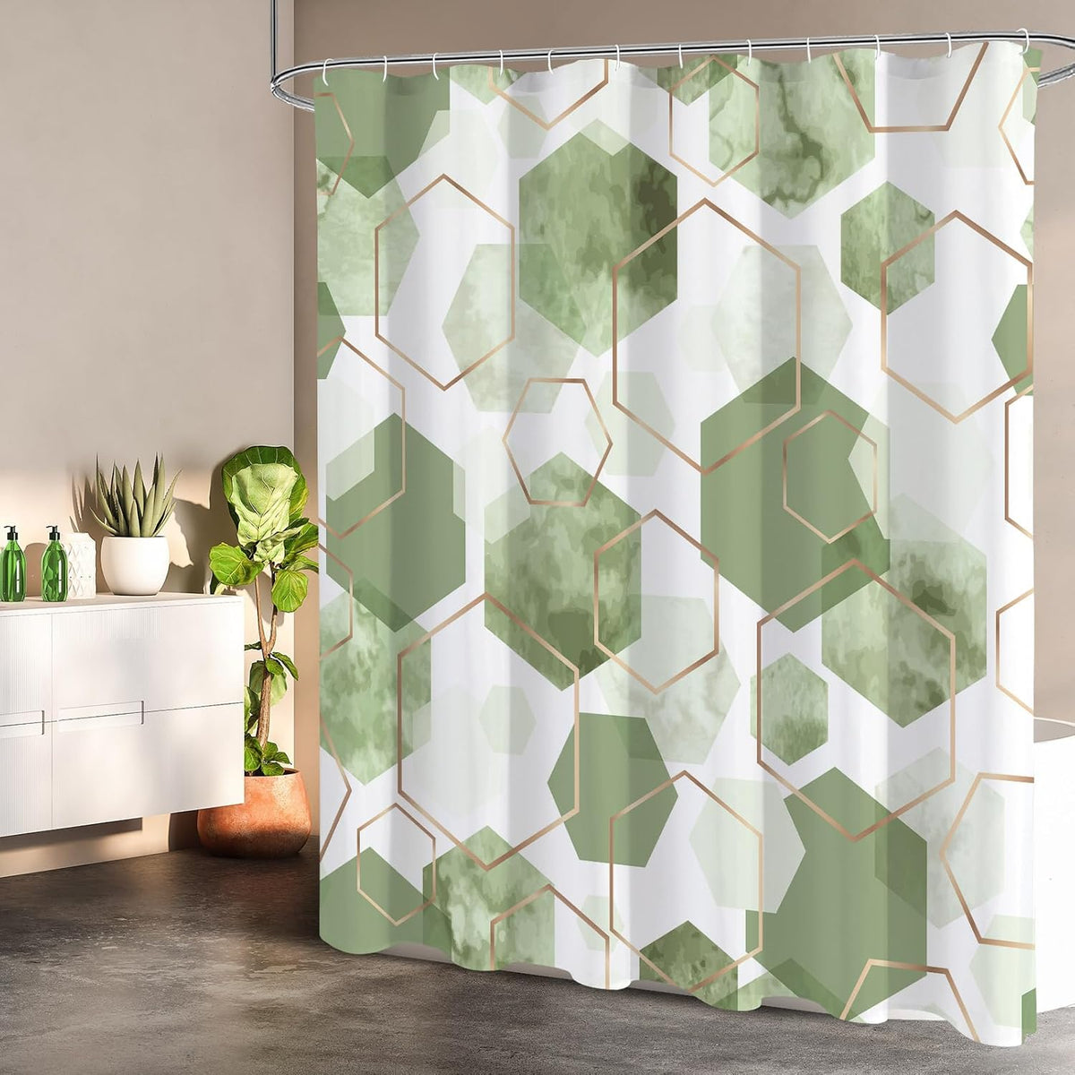 Litabel Sage Green Geometric Shower Curtain for Bathroom, 72x72