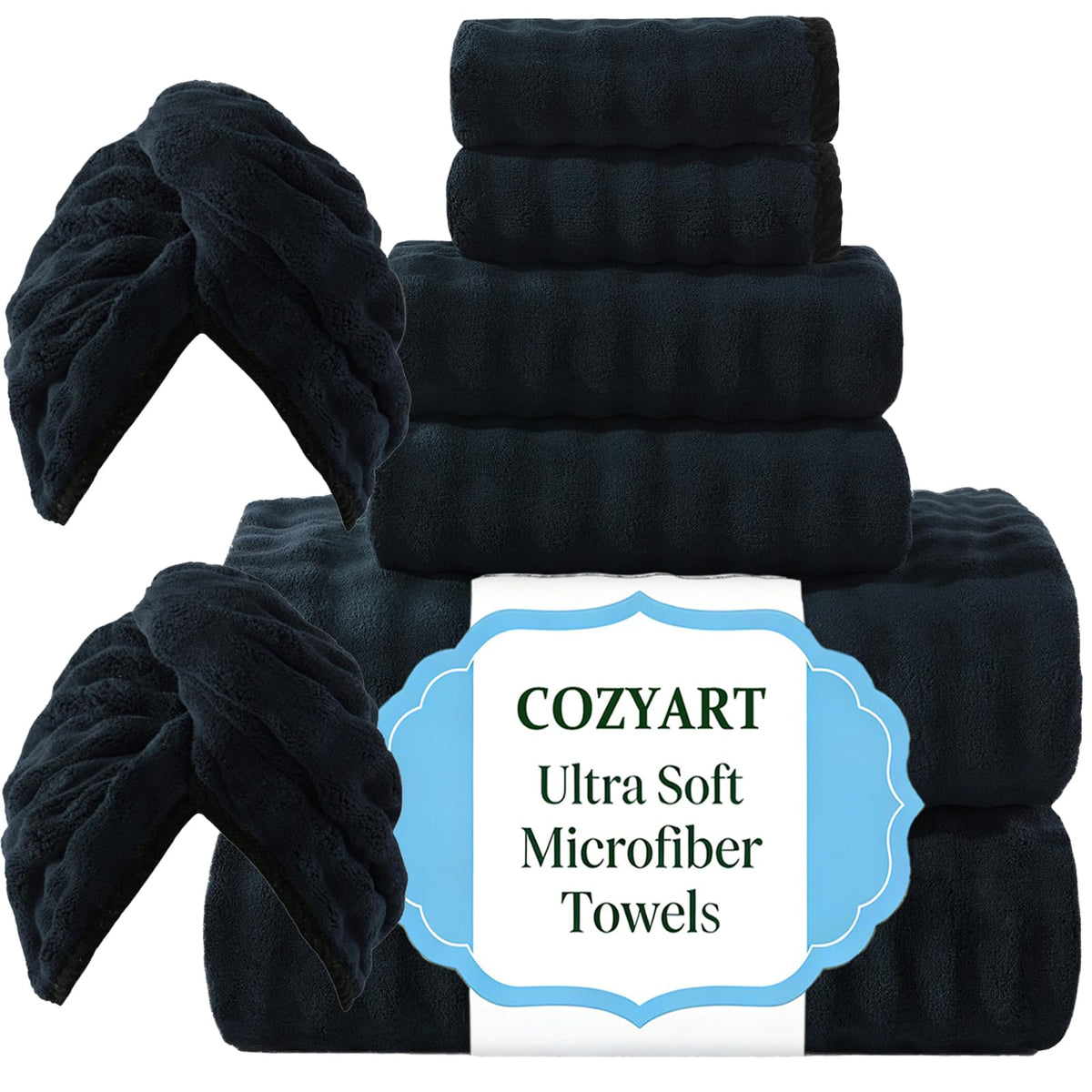 COZYART Lint Free 8 Pcs Bathroom Towels Set Ultra Soft Microfiber Orange