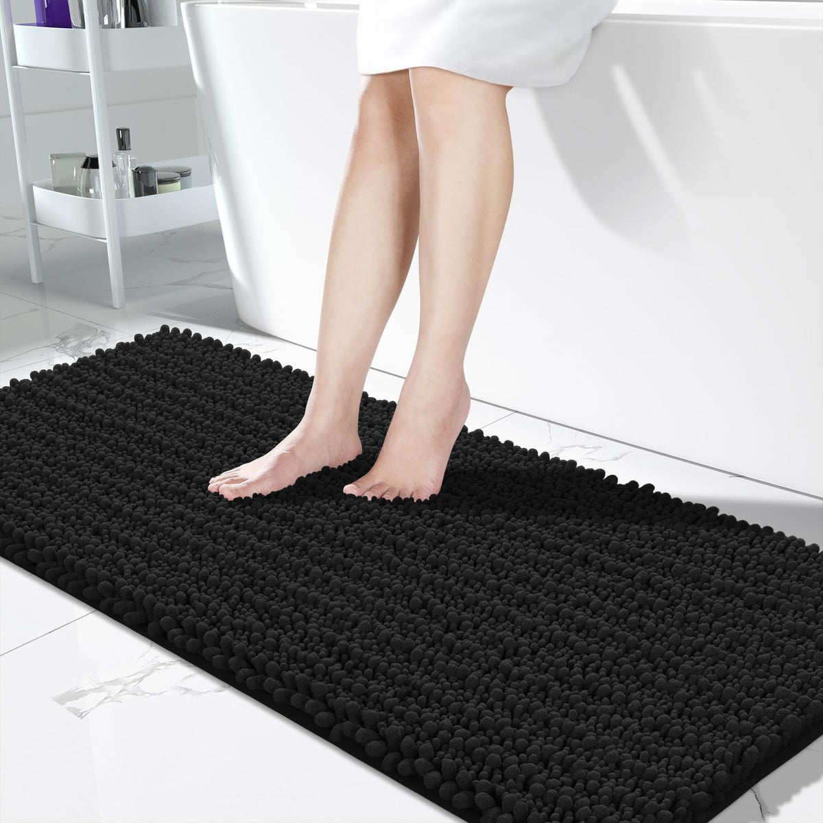 Yimobra Bathroom Rugs Non Slip Washable 32x20 Inch - Ultra Soft Absorbent Chenille Bath Mat, Quick Dry Shaggy Floor Carpet for Tub Shower, Gray Home Decor Accessories