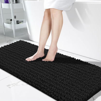 Yimobra Bathroom Rugs Non Slip Washable 32x20 Inch - Ultra Soft Absorbent Chenille Bath Mat, Quick Dry Shaggy Floor Carpet for Tub Shower, Gray Home Decor Accessories