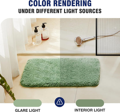 TECHMILLY Shaggy Bathroom Rugs Thick Non Slip Microfiber Mat Green 17"x24"