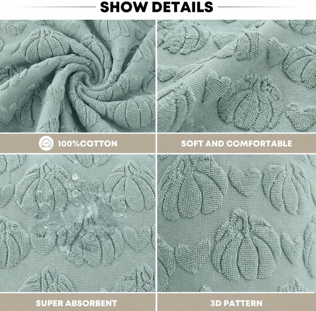 Artoid Mode 2 Pcs Blue 3D Heart Pumpkin Jacquard Hand Towels for Bathroom