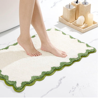 ORTIGIA Cute Green Scalloped Bath Mat, Fun Plush Microfiber Scallop Bathroom Rugs Non Slip Washable Quick Dry Absorbent, Bathmat Bath Rug Carpet for Shower Stall Vanities Kitchen Floor Entrance, 20x32