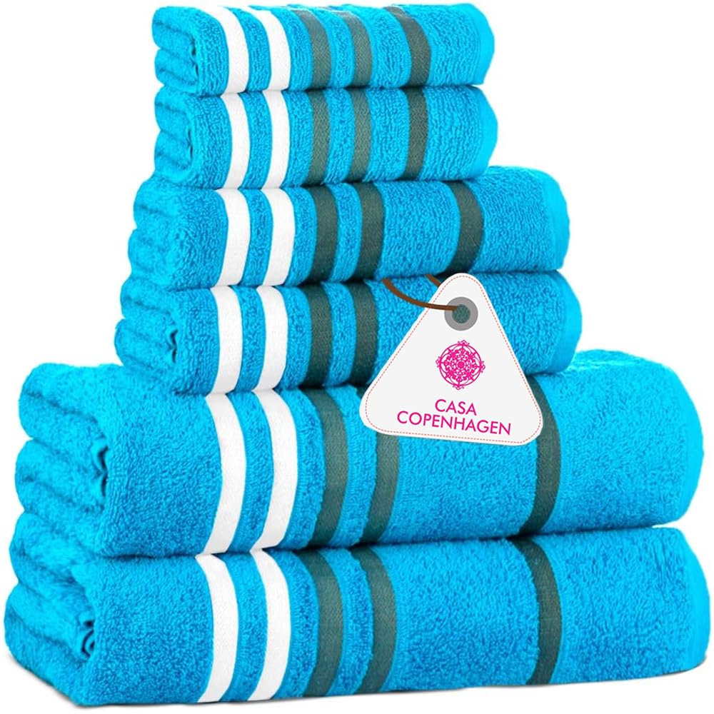 CASA COPENHAGEN Solitaire 6 Pieces Towel Set- Midnight Black, 600 GSM 2 Bath Towel 2 Hand Towel 2 Washcloth, Designed in Denmark Made of Soft Egyptian Cotton for Bathroom, Kitchen & Shower